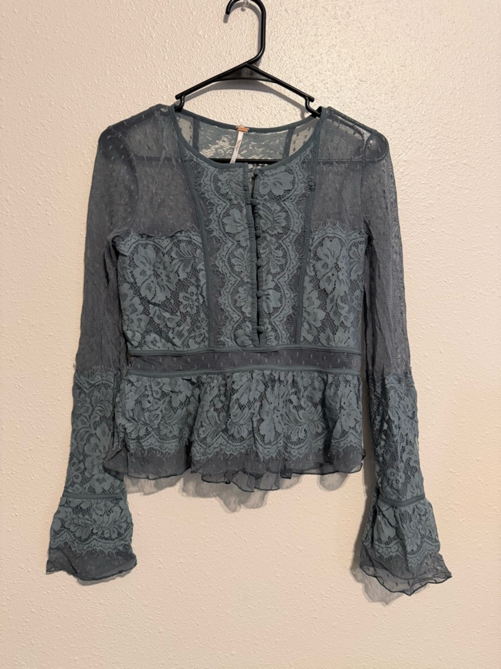 Free People Slate Blue Lace Peplum Blouse